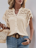 Lace Patch Ruffle Sleeve Blouse