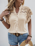 Lace Patch Ruffle Sleeve Blouse