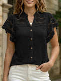 Lace Patch Ruffle Sleeve Blouse