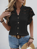 Lace Patch Ruffle Sleeve Blouse