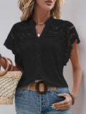 Lace Patch Ruffle Sleeve Blouse
