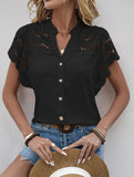 Lace Patch Ruffle Sleeve Blouse