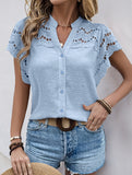 Lace Patch Ruffle Sleeve Blouse