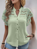 Lace Patch Ruffle Sleeve Blouse