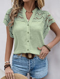 Lace Patch Ruffle Sleeve Blouse