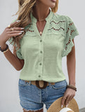 Lace Patch Ruffle Sleeve Blouse