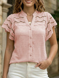 Lace Patch Ruffle Sleeve Blouse