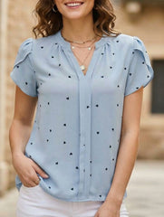 V Neck Heart Petal Sleeve Blouse
