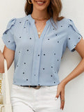 V Neck Heart Petal Sleeve Blouse
