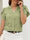 V Neck Heart Petal Sleeve Blouse