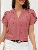 V Neck Heart Petal Sleeve Blouse