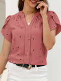 V Neck Heart Petal Sleeve Blouse