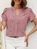 V Neck Heart Petal Sleeve Blouse