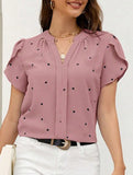 V Neck Heart Petal Sleeve Blouse
