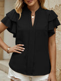V Neck Double Ruffle Sleeve Blouse