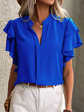 V Neck Double Ruffle Sleeve Blouse