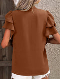 V Neck Double Ruffle Sleeve Blouse