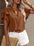 V Neck Double Ruffle Sleeve Blouse