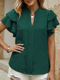 V Neck Double Ruffle Sleeve Blouse