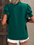 V Neck Double Ruffle Sleeve Blouse