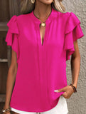 V Neck Double Ruffle Sleeve Blouse