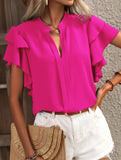 V Neck Double Ruffle Sleeve Blouse