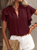 V Neck Double Ruffle Sleeve Blouse