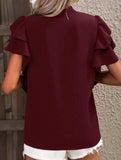 V Neck Double Ruffle Sleeve Blouse