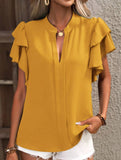 V Neck Double Ruffle Sleeve Blouse