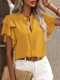 V Neck Double Ruffle Sleeve Blouse