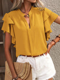 V Neck Double Ruffle Sleeve Blouse