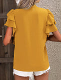 V Neck Double Ruffle Sleeve Blouse