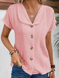 Solid Button Short Sleeve Cardigan