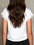 V Neck Lace Patch Short Sleeve Tee_CWTSTS00908