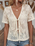 Jacquard Tie V Neck Cardigan Shirt_CWTSTS00909