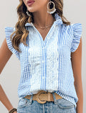 Stripe Lace Ruffle Sleeve Blouse_CWTSTS00910