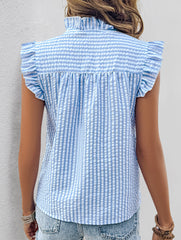 Stripe Lace Ruffle Sleeve Blouse_CWTSTS00910