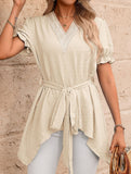 Jacquard V Neck Chiffon Top_CWTSTS00926
