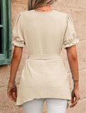 Jacquard V Neck Chiffon Top_CWTSTS00926