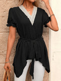 Jacquard V Neck Chiffon Top_CWTSTS00926