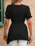 Jacquard V Neck Chiffon Top_CWTSTS00926
