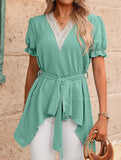 Jacquard V Neck Chiffon Top_CWTSTS00926