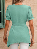 Jacquard V Neck Chiffon Top_CWTSTS00926