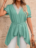 Jacquard V Neck Chiffon Top_CWTSTS00926