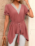 Jacquard V Neck Chiffon Top_CWTSTS00926