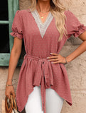 Jacquard V Neck Chiffon Top_CWTSTS00926