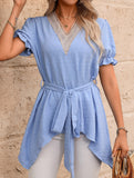 Jacquard V Neck Chiffon Top_CWTSTS00926