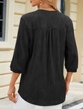Solid V-Neck Button T-Shirt ??Loose Fit Casual Top