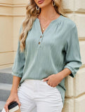 Solid V-Neck Button T-Shirt ??Loose Fit Casual Top
