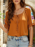 Fashion lace-up casual ribbon patchwork shirt